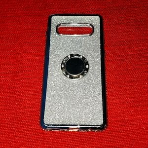 Silver Glitter and Rhinestone Ring Case for Samsung Galaxy S10 Plus Phone